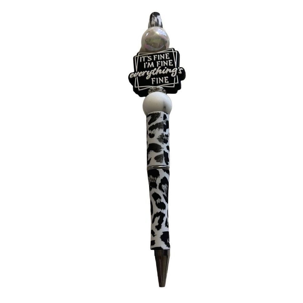 It’s fine, I’m fine, everything’s fine beaded pen handmade black leopard cheetah